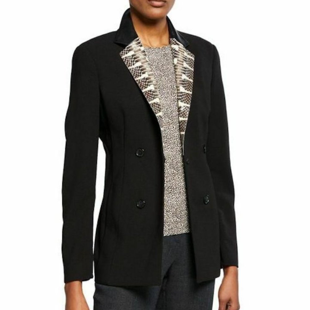 Akris Fernando Snakeskin & Leather Notched Lapel Blazer Jacket